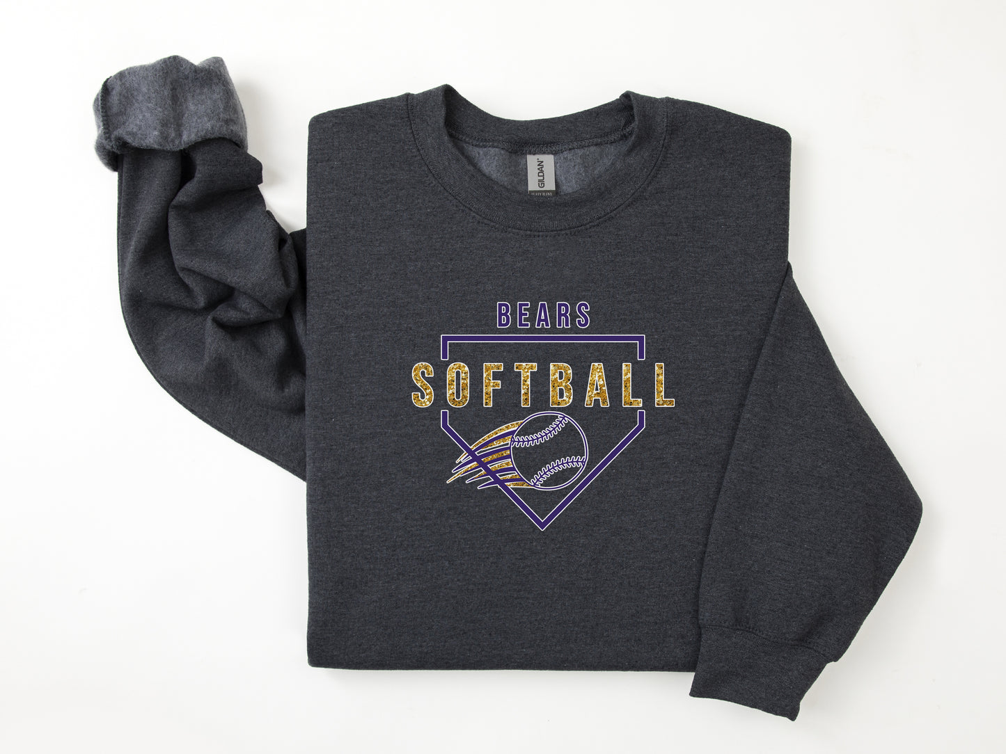 North Royalton Faux Gold Glitter Softball Crewneck